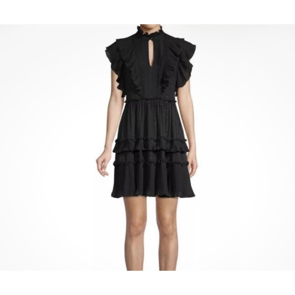 Kate Spade Devore Tiered Ruffle Mini Dress Silk Blend Women's Size 0 Black